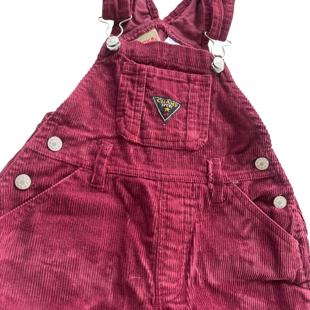 In Design Kids Vintage Sz 18 Months Burgundy Corduroy Overalls Flannel Shirt Set